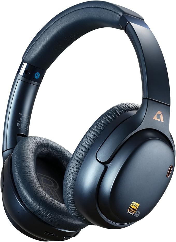 1Mii E700 Noise Cancelling Headphones Bluetooth Wireless Hi-Res LDAC,Indigo | Hybrid ANC, 75H Battery, Deep Bass, Comfortable Over Ear for Commuters & Traveler, aptX Low Latency for TV & Airplane