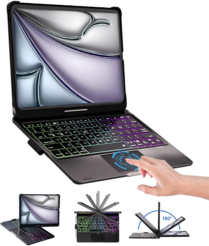 BABG for iPad 10th 11th (A16) Case with Keyboard&iPad Air 11(M4,M3,M2),360°Swivel,7 Use Modes,Rainbow Backlight Keyboard for iPad Pro 11(1st/2nd/3rd/4th Gen)&iPad Air 5th/Air 4th-Space Black