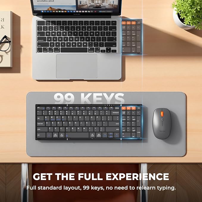 MEETION Foldable Keyboard and Mouse, Portable Folding Wireless Keyboard Mouse, Full Size Rechargeable 2.4G+Dual Bluetooth Keyboards for Business Travel, for Windows/Mac/iOS/Andriod, iPad/Laptop