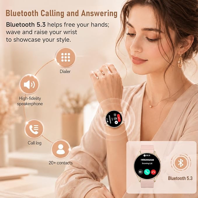 KPEP Smart Watches for Women Android/iPhone - GPS Fitness Tracker with Bluetooth Calls(Answer&Make), Heart Rate/SpO2 Monitor/Sleep/Waterproof/100+ Sports Model - Reloj Inteligente 30 Day+Battery Life