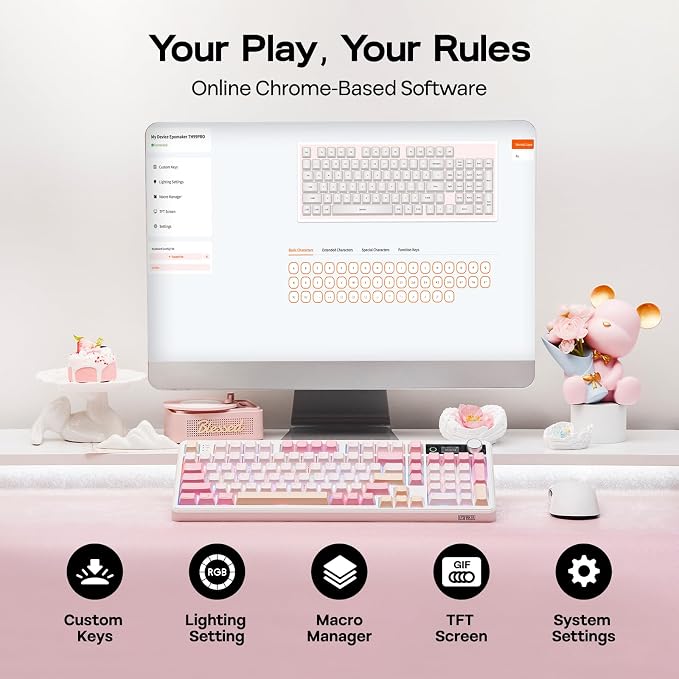 EPOMAKER TH99 PRO 96% Mechanical Keyboard with Screen & Knob, 10000mAh, 2.4Ghz/BT, Hot Swap, Custom Driver, RGB Backlight, PBT Keycap, Wireless Gaming Keyboard for PC/Mac (Pink, Sea Salt Silent)