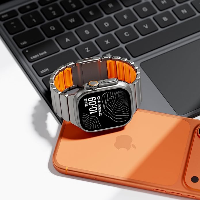 Magnetic Titanium Band Compatible with Apple Watch Ultra 3/2/1 Band 49mm Series 11 10 46mm 45mm 44mm 42mm SE 3/2/1 9 8 7 6 5 4,Luxury Silicone Dual-Layer Link For iwatch Men Women