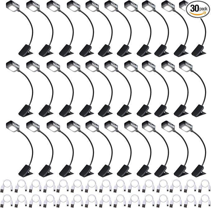 KunHe 30 Pack Rechargeable Book Lights for Reading at Night Small Book Light Bulk Clip on Reading Lights Lightweight Booklight as Christmas Stocking Stuffers for Kids Book Lovers