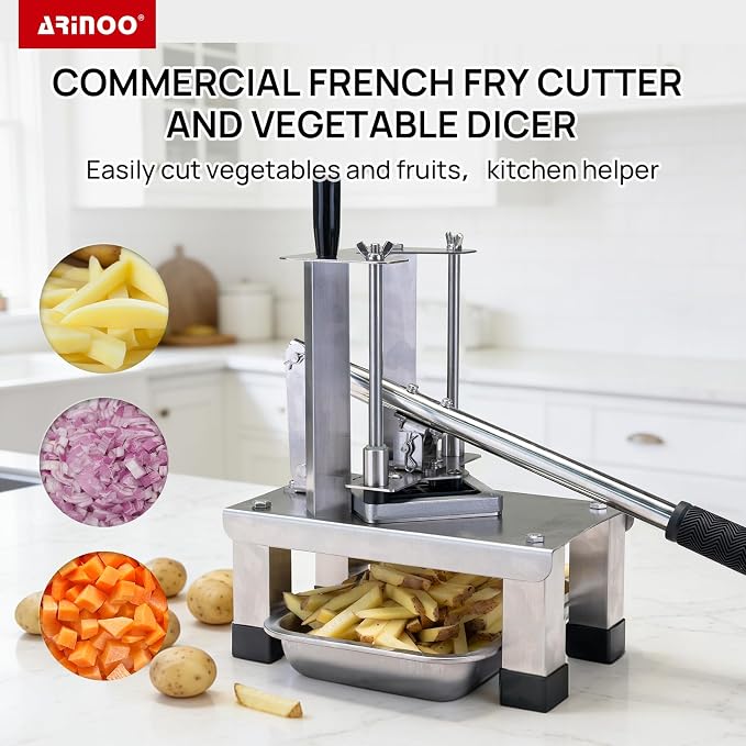 French Fry Cutterr,Professional Potato Cutter Slicer with 3/8", 1/2", 1/4" Stainless Steel Blades Stainless Steel Vegetable Chopper for Potato,Carrot,Cucumber,Onion,Home Use