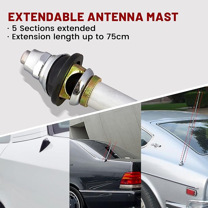 RED WOLF Car Fully Automatic Power Antenna Kit, Replacement for Pre-2000 Chevy Cadillac Mercedes-Benz BMW Honda Nissan Toyota Retractable FM AM Motor Aerial to Connect with Aftermarket Radio Stereo