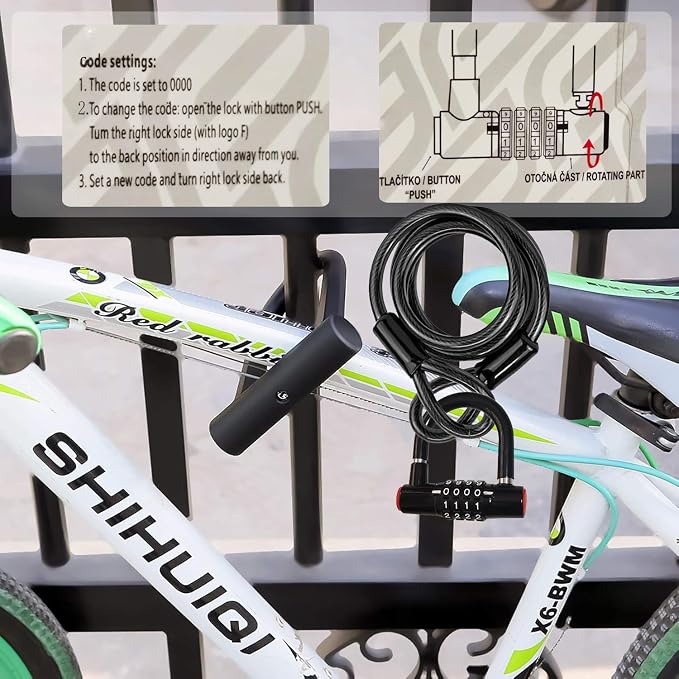 Bike Lock Set with 2 Types of Bicycle Locks, Bike U Lock with 4.9ft Security Steel Cable, Heavy Duty Anti Theft Bicycle U Lock with Mounting Bracket for Road, Mountain, Folding Bike and Scooter