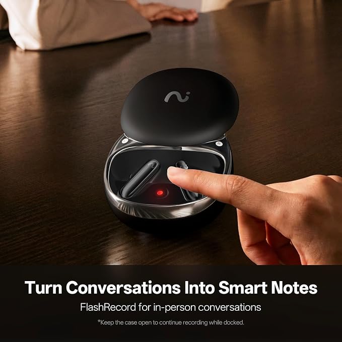 RecDot Voice Recorder Earbuds: Professional AI Note Taker for Meetings, Calls & Lectures. Transcribe & Summarize, 78 Languages, 48dB Hybrid ANC AI Assistant for Deep Work, AES-256 Secure, Black