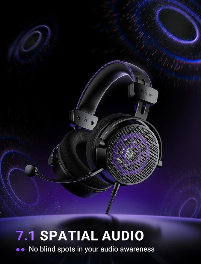 FIFINE Open Back Gaming Headset with 7.1 Surround Sound - Expansive Open Audio - USB/3.5mm Dual Wired Connection - Detachable Mic for PC, PS5, PS4, Laptop, Mac, Xbox, Mobile - Ampligame H18V Lite BP