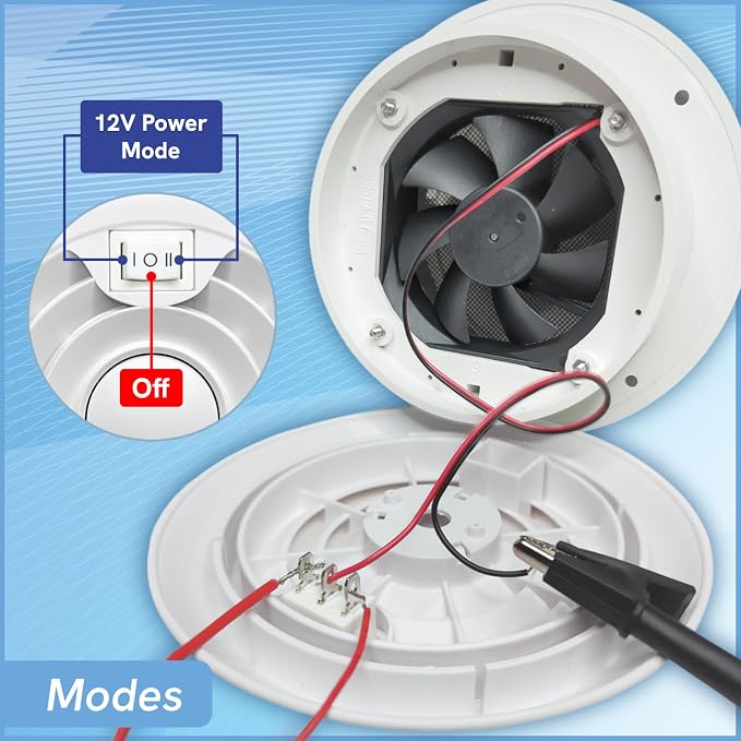 Pactrade Marine RV Roof Vent Fan - Quiet, Weatherproof 12V Exhaust Fan for Sheds, Trailers, Campers, & More | Odor & Moisture Control | Easy Install, Low-Profile, White (12V)