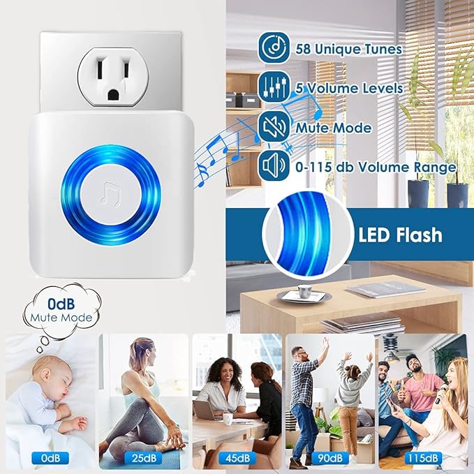 Caregiver Pager Door Alarms for Dementia Patients/Kids Safety/Home Security,Wireless Door Alarm Sensor for Elderly/Business/Home/Store (Three Sensor One Receiver)