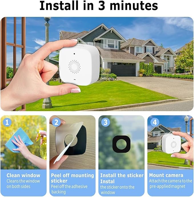 SOIADV Window Camera Wireless 2Pack, No-Drill Install,2.4GHz & 5GHz WiFi Indoor Cameras for Home Security, AI Human Detection, 6s Pre-Roll, 2K Color Night Vision, Battery Powered