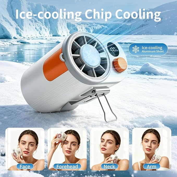Wupsao Personal Portable Waist Fan with LED Display, Cool Clip Fan, Wearable with Ice-Cooling Plate, 8.2m/s Strong Wind 100-Speed Neck Fan, 4000mAh Body Cooling Products,(white)