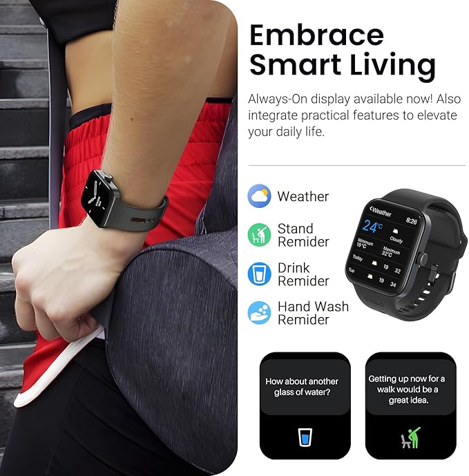 TOZO AMOLED S4 AcuFit One Smart Watch 1.78" Ultra-Clear Screen for Men Women, Call/Answer Fitness Tracker, Sleep Monitor IP68 Waterproof for iOS 11.0+ Android 9.0+ Black