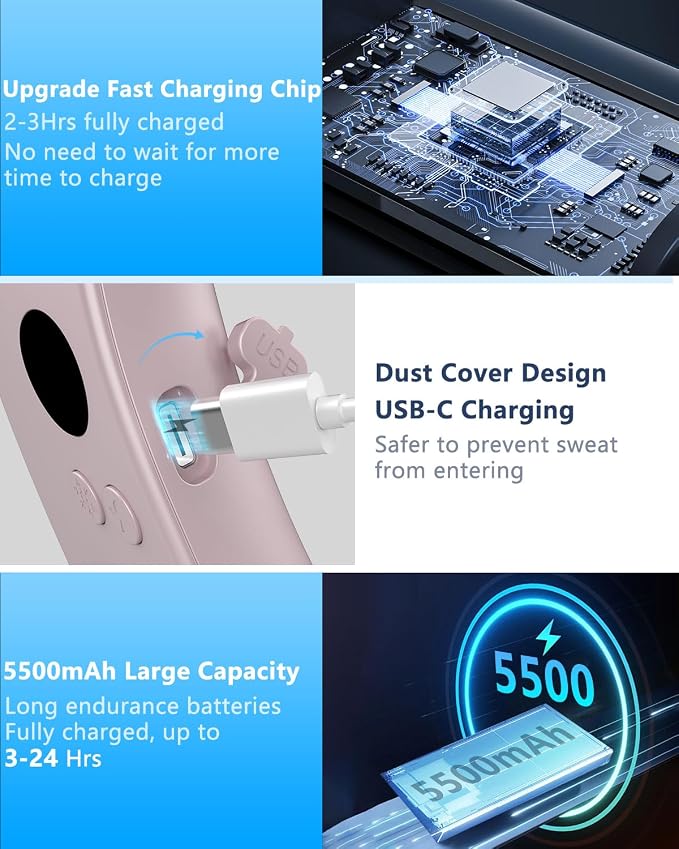 AJGJF Neck Fan with Cooling Plate,5500mAh Battery Operated, Silent 360° Cooling Personal Fan, 5 Speeds and 3 Temp Modes, 24H Max Long Lasting,LED Power & Gear Display, Necklace Fans for Summer Beach