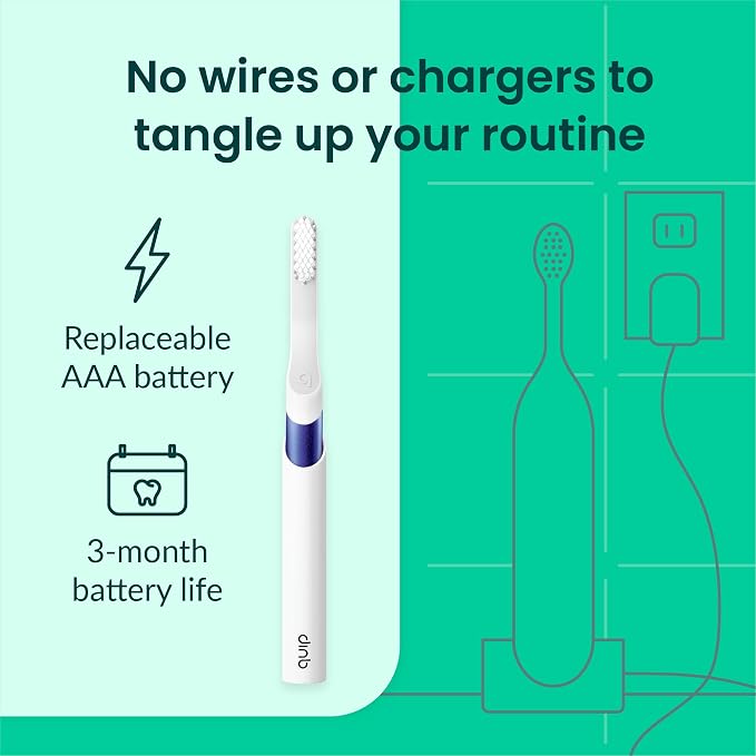 Quip Sonic Toothbrush for Adults with Timer - Includes Extra Brush Head and Travel Cover Mount - Electric, Soft Bristle Refill Head, Metal Handle, 3 Month Battery Life - Travel Toothbrush - Indigo