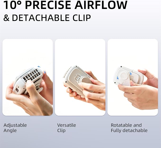Portable Waist Fan with Semiconductor Cooling, 4000mAh Rechargeable Neck Fan with LED Display, 5-Speed Wearable Fan with 10° Adjustable Airflow & Type-C, Hands-Free Personal Fan, white