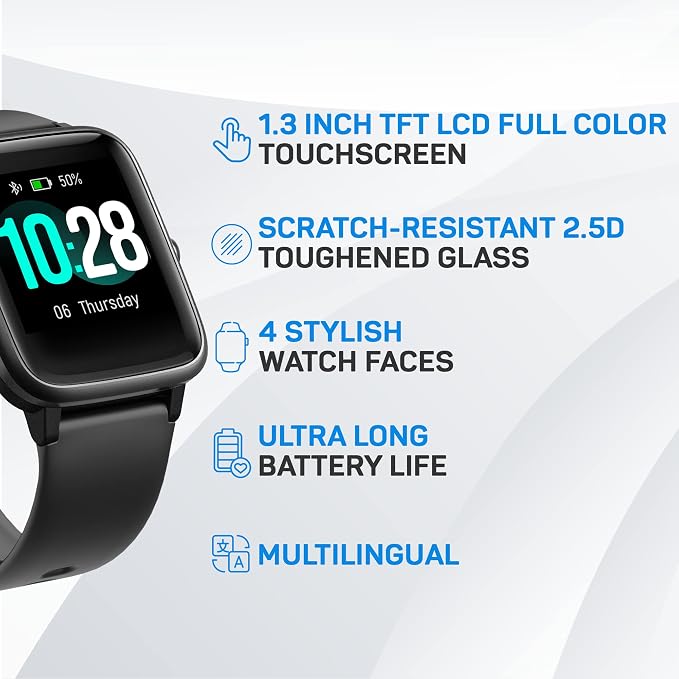 OCTANDRA Move VeryFitPro Smart Watch HR Heart Rate Sleep Monitor IP68 Waterproof Activity Fitness Tracker Step Counter Pedometer Exercise Running Watch Fitness Watches for Men & Women (ID205L) (Black)