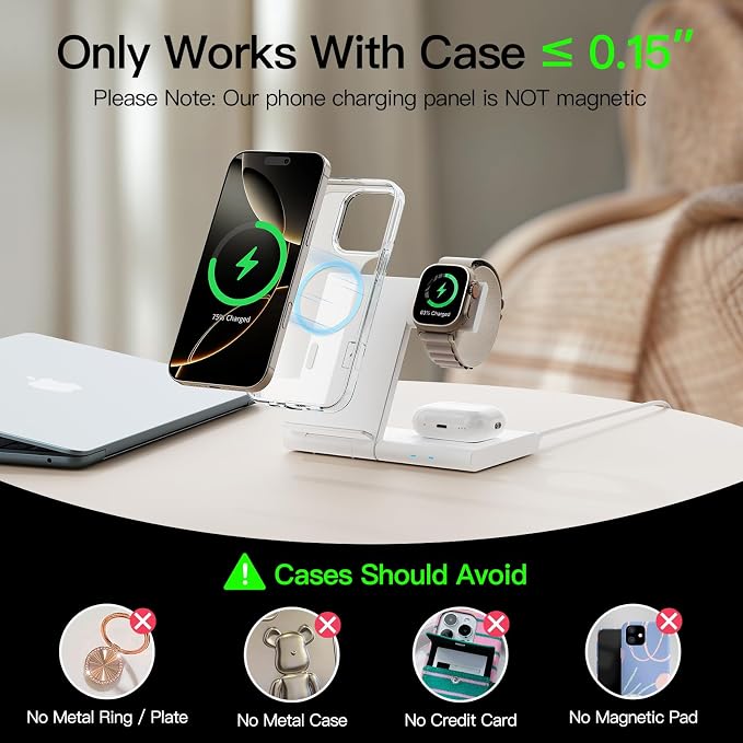 New Travel Portable Wireless Charger: for Apple Charging Station 3 in 1 Charger Stand Multiple Devices for Apple - iPhone 17 16 15 14 Pro Max 13 12 11 - Watch 2-11 SE Ultra Series - Airpods 4 3 2 Pro