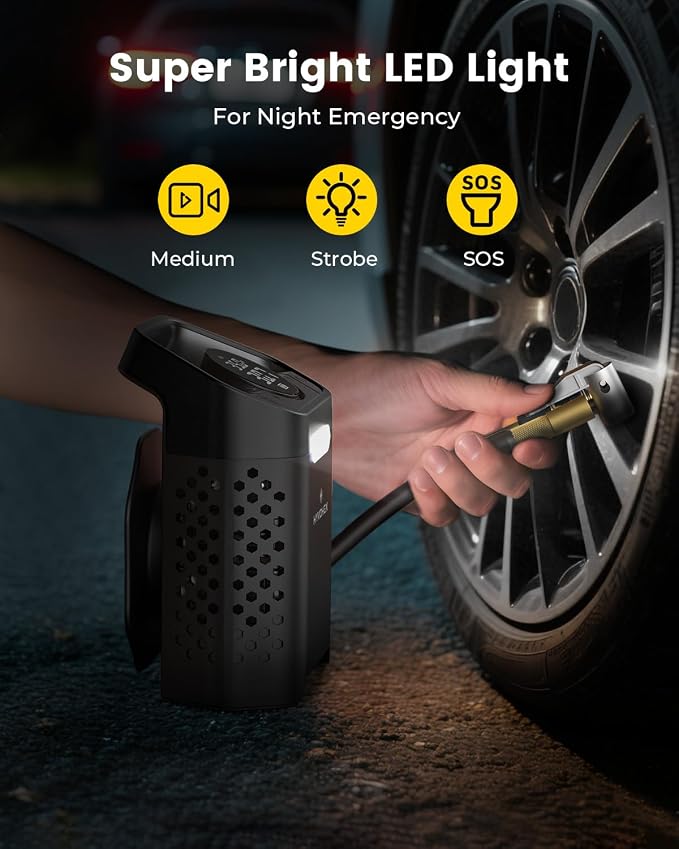 Heavy-Duty 160 PSI Tire Inflator,Electric Ball Pump for Sports Balls,Portable Air Pump with Digital Pressure Gauge and LED Light,Bike Pump for Car,SUV,Bicycle,Basketball,Soccer,Volleyball and Football