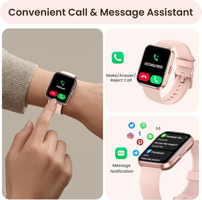 Smart Watches for Women, Womens Smart Watch for iPhone & Android & Samsung, Smartwatch with Call & Alexa, Sleep,Heart Rate,Pressure,SpO2 Monitor & Cycle Tracking, 100+ Sports Modes Fitness Watch-Pink
