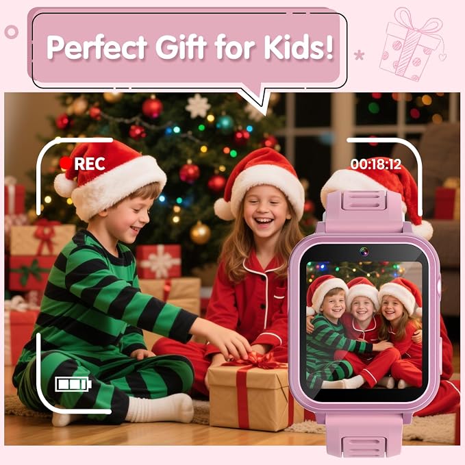 Wiszodet Smart Watch for Kids with 39 Games HD Touch Touchscreen Alarm Clock, Camera Music Player Pedometer Flashlight 12/24 hr Video & Audio Recording, Toys Gift for 3-12 Years Old Girls
