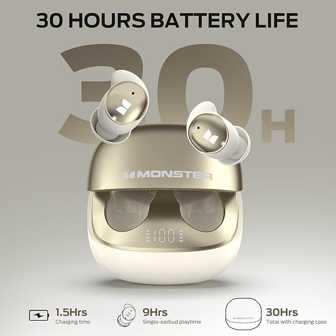 Monster Sleep Ear200, Wireless in-Ear Headphones, Bluetooth 6.0 Sleep Headphones, with ANC Active Noise Cancellation Designed for Side Sleepers, 30 Hours of bass Stereo Sound.