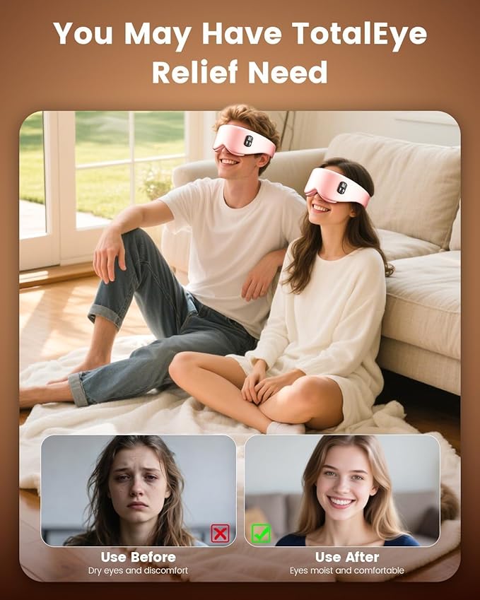 Heated Eye Mask - Cordless Eye Mask for Dry Eyes - Eye Heating Pad with LED Display, Eye Relief, 4 Temperature, Improved Sleep, Travel, Office, Includes Removable and Washable Shells Pink and Black