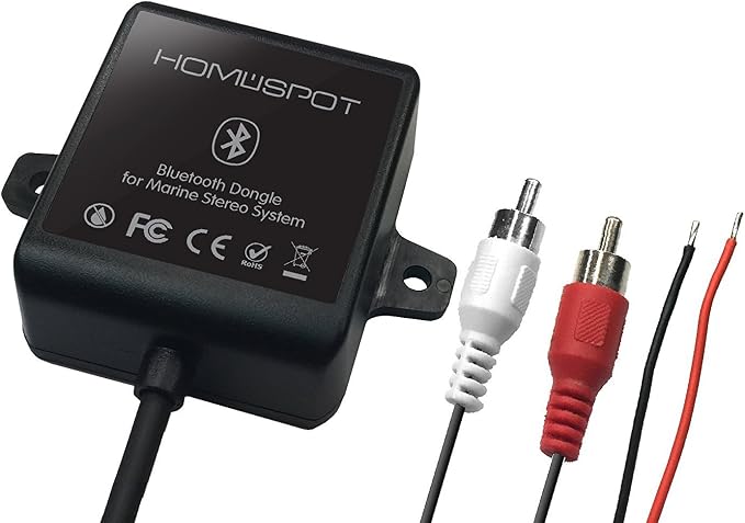 Bluetooth Marine Receiver Adapter Waterproof by HomeSpot Stereo Head Units for Marine Yacht, Boats Vehicles Cars, Motorcycles, ATV, Bath (Built-in with Ground Noise Isolator)