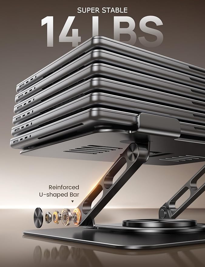 Lamicall Laptop Stand for Desk with 360 Rotating Base + Sturdy Adjustable Phone Stand for Desk