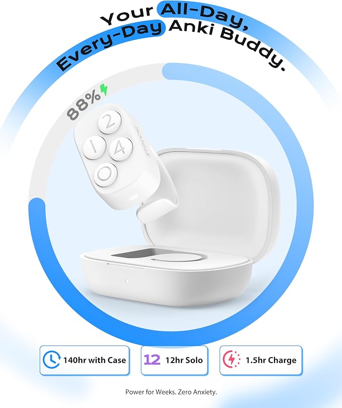 Stouchi 2.0 Remote for Anki, 2026 New [No Add-on & 5 Secs Pair] Anki Remote with 140hr Charging Case Compatible with Windows Laptop/PC, MacBook, iPad, iPhone, iOS, Android Phones Tablets- White