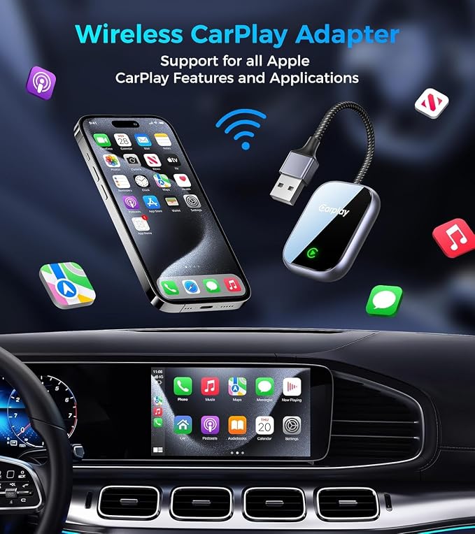 Wireless CarPlay Adapter for Apple iPhone - Convert Factory Wired to Wireless Car Play Adapter, Plug and Play, Auto Connect, No Latency, Compatible with Apple iPhone iOS 10+ Systems USB A/C