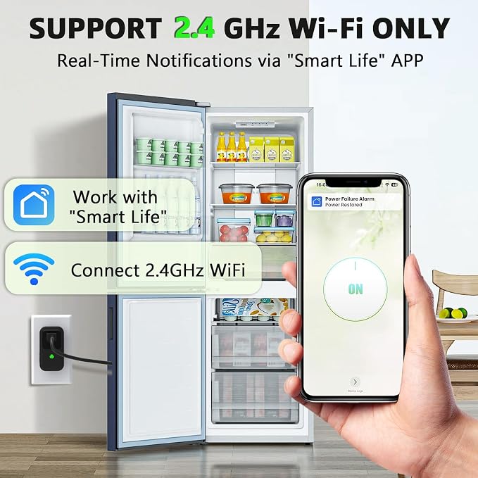 Power Failure Alarm WiFi, Freezer Power Outage Alarm, Free App Notification | Loud 110dB Alarm, 3 Sirens, Smart Home Power Monitoring for GFCI Trips, Refrigerator, Sump Pumps, Aquarium