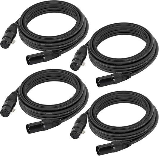 25ft DMX Cable, 4 Pack 7.62m DMX Light Cables DMX Wires, 3-Pin XLR Male to Female Stage Signal Cable with Metal Connectors for DMX512 Stage & DJ Lighting fixtures