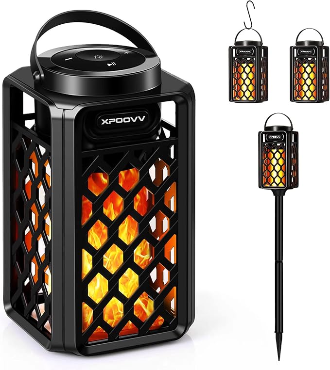 Gifts for Men Him Husband Boyfriend, Waterproof Portable Bluetooth Speaker with LED Torch Flame Lights, 10W Deep Bass for Patio Garden Backyard Birthday Gifts (1 Pack)