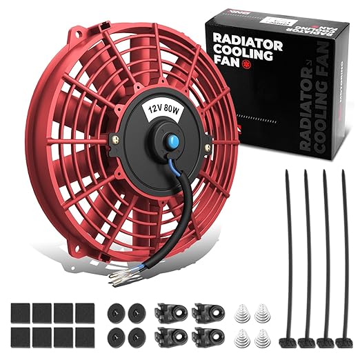 DNA Motoring 7 Inch High Performace Electric Cooling Slim Radiator Fan with Mount Kit, Red, RAF-7-RD+FMK