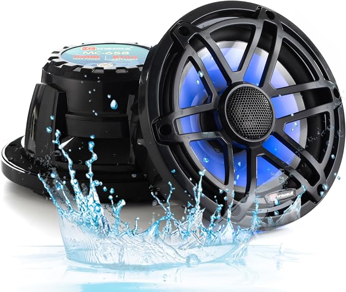 H YANKA MC-65B 6.5 Marine Speakers - 750W 2-Way IP67 Waterproof Marine Stereo System with Blue LED Light, Full Range Sound, Professional Boat Speakers, No Distortion, Y35 Magnet Woofer - 1 Pair