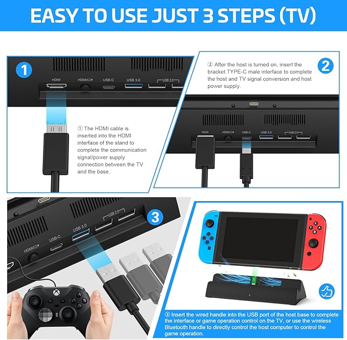 KEKUCULL TV Docking Station for Switch,Docking Station with 4K 1080P HDMI and USB 3.0 Port,Replacement for Official Switch Dock(Not for Switch2 and Not Included Cable)