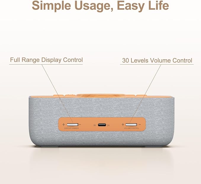 REACHER 15W Fast Magnetic Wireless Charging Alarm Clock with White Noise Machine, Woodgrain Style, 20 High‑Fidelity Sounds, Gradual Wake & Snooze, 0–100% Dimmable Digital Clock, Bedroom & Office