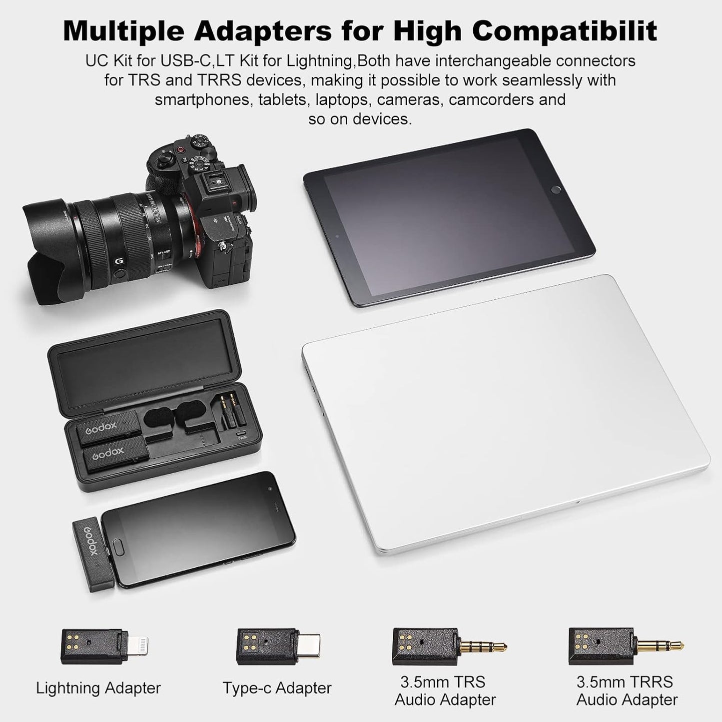 GODOX 【2025 Latest Model Movelink Mini LT Kit Wireless Microphone System, 2.4GHz Lavalier Mic 100m(328ft.) Range with Charging Case for iPhone, Camera, Vlogger, Youtuber, Interviewer