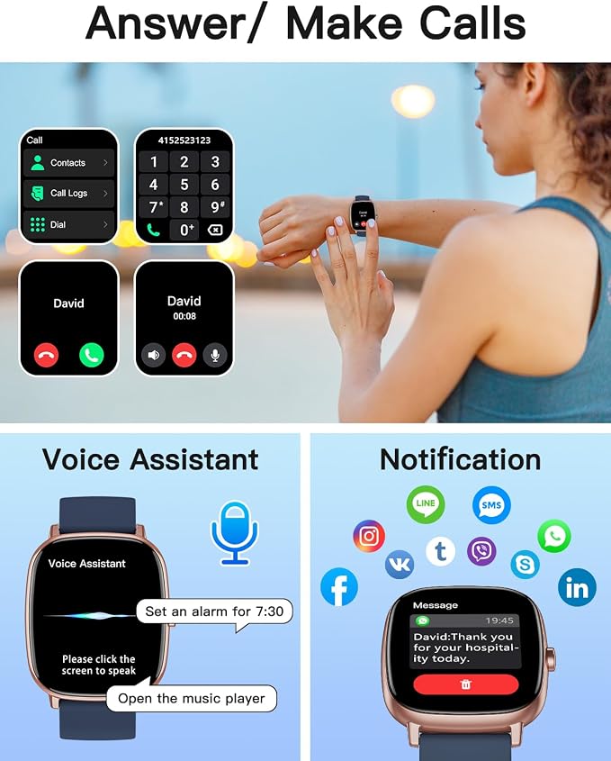 Smart Watches for Men Women with GPS Built-in, Answer/Make Calls, 1.95" Smartwatch for iPhone/Android Phones, Fitness Watch with Heart Rate/Sleep Monitor 100+ Sports Modes IP68 Waterproof (Blue)