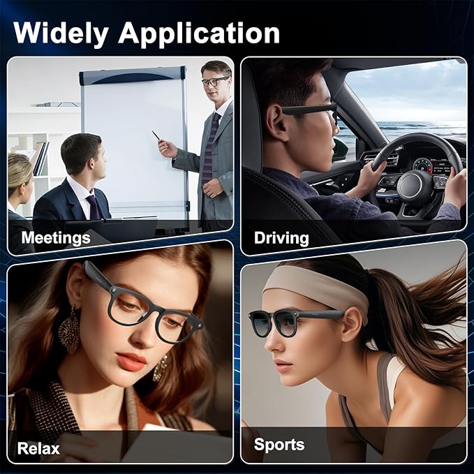 AI Smart Glasses for Men & Women, HD Camera Glasses, Video Recorder, AI Real time Translation, Music Playback, Hands-Free Calls, 4 Color Lenses for Daily Use,Travel