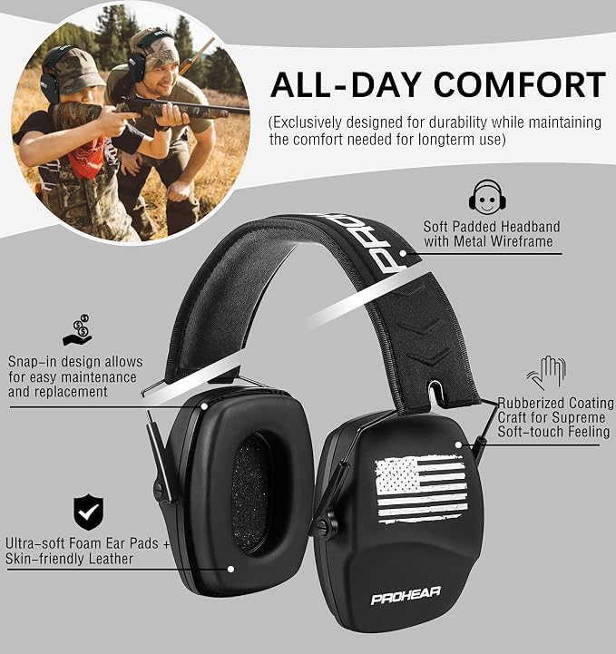 PROHEAR Ear Protection Safety Earmuffs for Shooting Noise Reduction Slim Hearing Protector