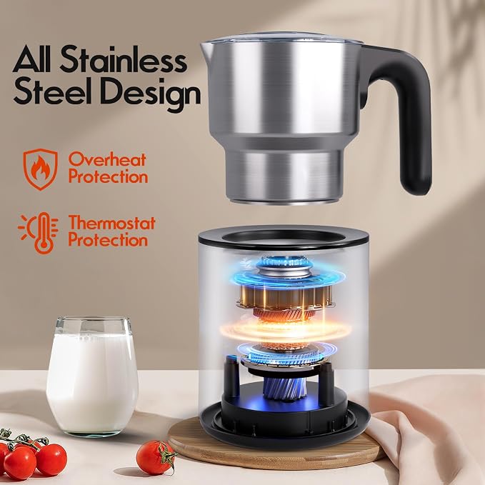 PULZO Milk Frother and Steamer, 5-in-1 Automatic Electric Milk Frothers for Latte, Cappuccino & Coffee, Hot & Cold Foam Maker with 17oz Detachable Stainless Steel Jug, Dishwasher Safe