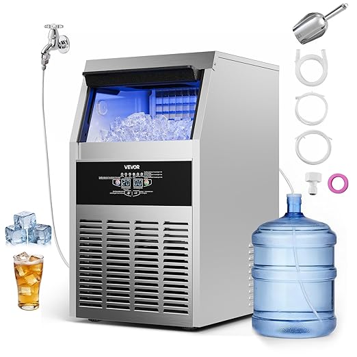 VEVOR Commercial Ice Maker Machine, 150 lbs/24h with 30 lbs Storage Capacity, Dual Water Inlet,Built-in/Freestanding/Under Counter, Stainless Steel Ice Maker with LED Display, for Home Bar Restaurant
