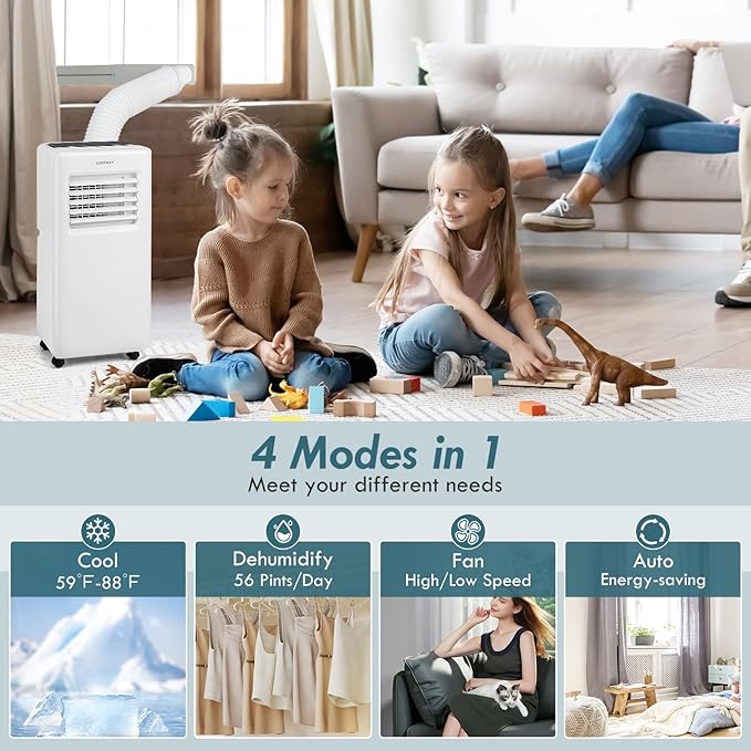 COSTWAY Portable Air Conditioner, 10000 BTU Portable AC Unit with Fan & Dehumidifier, Smart Sleep Mode, 24H Timer, Auto Swing & Window Installation Kit, Cools up to 350 Sq.Ft (10000 BTU)