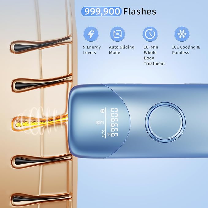 Ubroo Laser Hair Removal,IPL Hair Removal Device with 5℃ Ice Cooling,At-Home Laser Hair Removal for Women & Men,Body Legs Armpits Use (Blue)