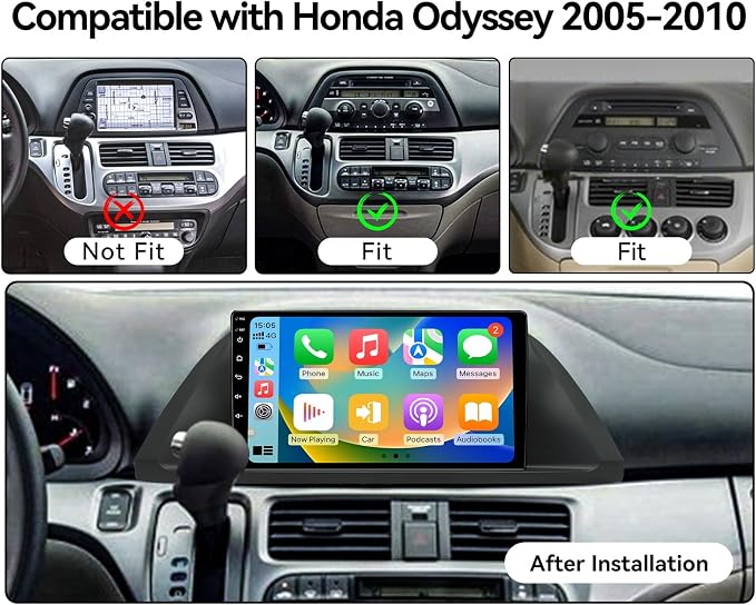 BINIZE Car Stereo Radio Compatible with Honda Odyssey 2005 2006 2007 2008 2009 2010, Wireless Carplay Android Auto Car Radio with Bluetooth, WiFi, USB, Backup Camera