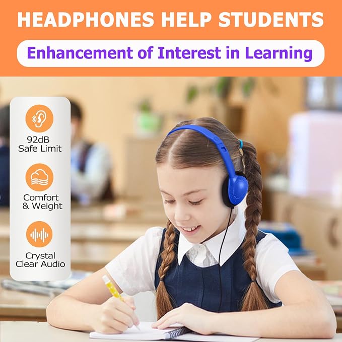 30 Pack Kids Headphones Bulk for School Classroom, Wired Headphone for Kids Students Child Toddler Teens Boy Girl, Wholesale Multi Color 3.5mm Headphones for Library Airplane