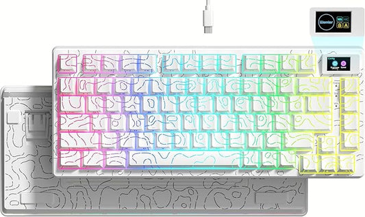 Womier SK80 75% Percent Keyboard Gaming with Color Multimedia Display Mechanical Keyboard Topographic, Hot Swappable Gasket Mount RGB Creamy Key Board Pre-lubed POM Switch for Mac/Win,White