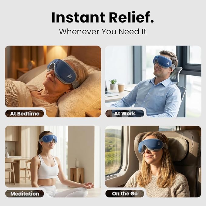 BOB AND BRAD Eye Massager with Heat and Cooling Voice Control, Birthday Gift for Women Men Mom, FSA Eligible HSA, EyeOasis 3 Voice Temple Massage, Heated Eye Mask for Migraines & Dry Eyes Relief